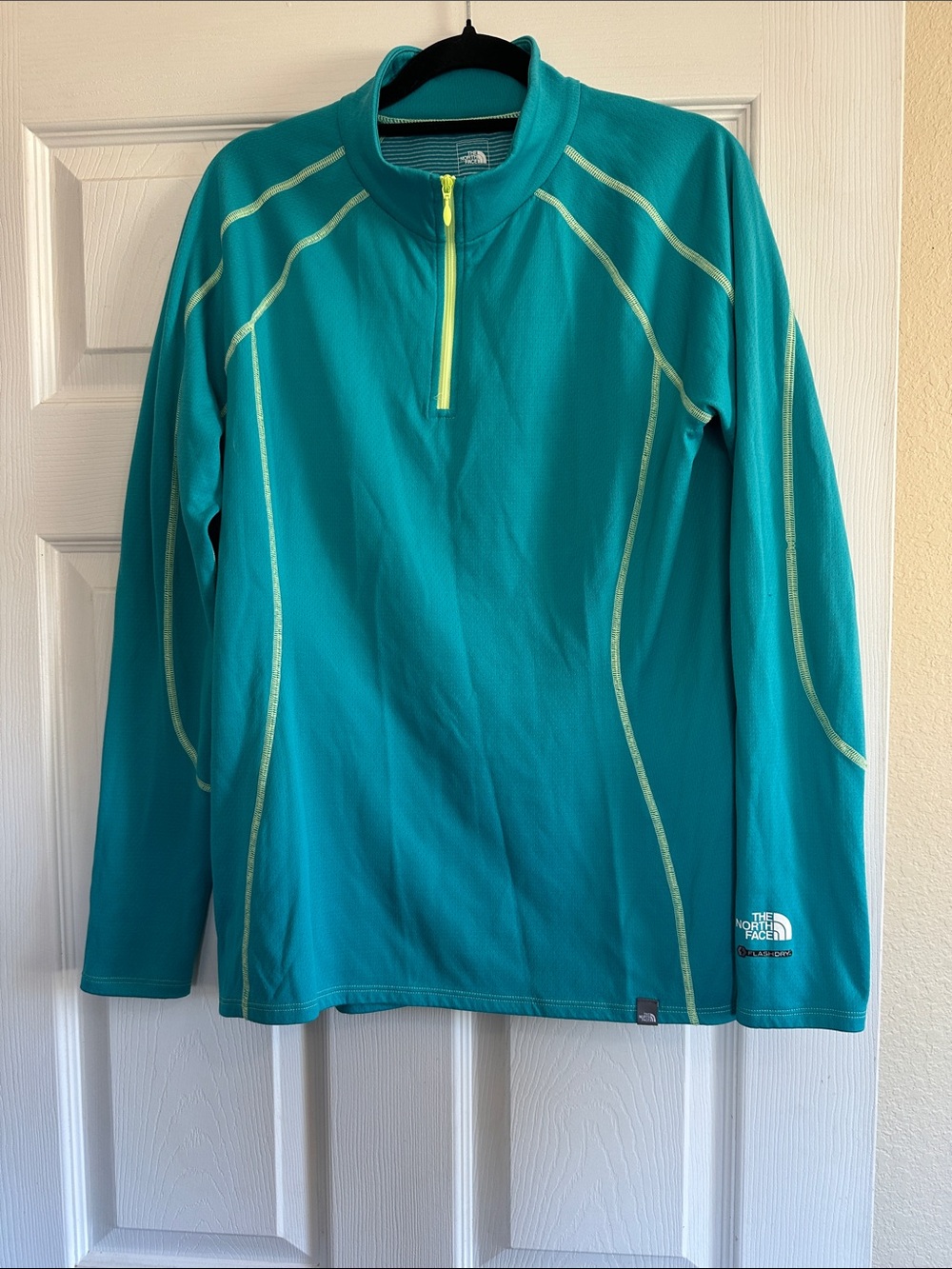 The North Face Teal Long-Sleeve Quarter-Zip Pullover with Neon Yellow Accents